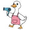 Canard avec sèche-cheveux en manteau rose