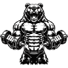 Strong bear with dumbbells illustration