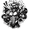 Strong bear with dumbbells illustration