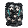 Gothic twins and black cat