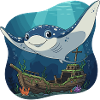 Underwater Manta over the shipwreck