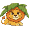 Lion cub under palm trees