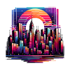 Neon City Skyline in Sunset