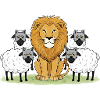 Lion au centre et compagnons laineux