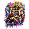 Bunte Jukebox im Graffiti-Style mit Schallplatte