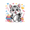 Dolce Gatto Cartone Animato Carino con Caramelle