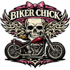 Motto Biker Chick Skull Design