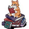 Bücherwurm-Katze Kätzchen liest Bücher Kunst