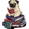 Bücherwurm-Mopshund liest Bücher Kunst