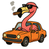 Flamingo in an Orange Car