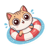 Chat Kawaii Dans Bouée Rouge