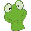 Green cartoon frog with smile
