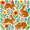 Lapins en fleurs à l’aquarelle