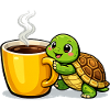 Kaffeeturtle mit dampfendem Becher