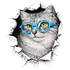Cute Cat – Blue Glasses Mixed Media Art