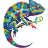 Colorful chameleon sitting on branch motif