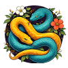 Two Python Snakes in Flower Ring