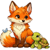 Fox and a cute turtle