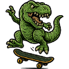Green dino on skateboard
