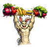 Bunny with muscles and vegetable barbell