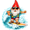 Surfing garden gnome on the wave