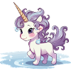 Violettes Einhorn am Eissee