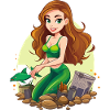 Green mermaid on pebble beach