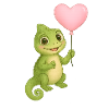 Little chameleon with heart balloon