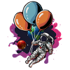 Astronaut with balloon swarm in space