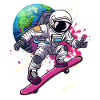 Astronaut Skateboard Earth