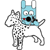 Blauer Bot-Hund mit Spritze