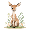 Fawn in spring with leaves