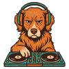 DJ Toller Retriever im Retro Vinyl-Stil