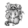 Hiking raccoon with backpack