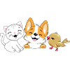 Smiling_white_kitten-_Corgi_puppy_and_birdie