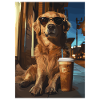 Golden Retriever with Iced Coffee