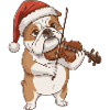 Christmas Bulldog Dog Playing Violin Art