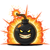 Explosion bomb cartoon with grin
