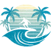 Surfer on tropical sunset wave