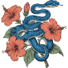 Azure Serpent Amid Hibiscus