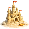 Sandcastle on the beach with shells