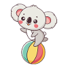 Koala auf regenbogenfarbenem Ball