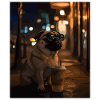 Pug with sunglasses and iced coffee