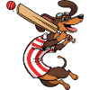 Funny dachshund playing cricket