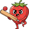 Angry Strawberry Playing Cricket Cartoon