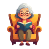 Grandma sitting in the armchair and reading a book
