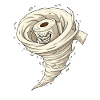 Tornado aus Toilettenpapier mit Grimasse
