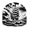 Storm Sea Pirate Ship Engraving