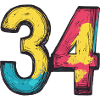 34 Zahl Bunt