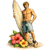 Surfer mit Board am tropischen Strand  